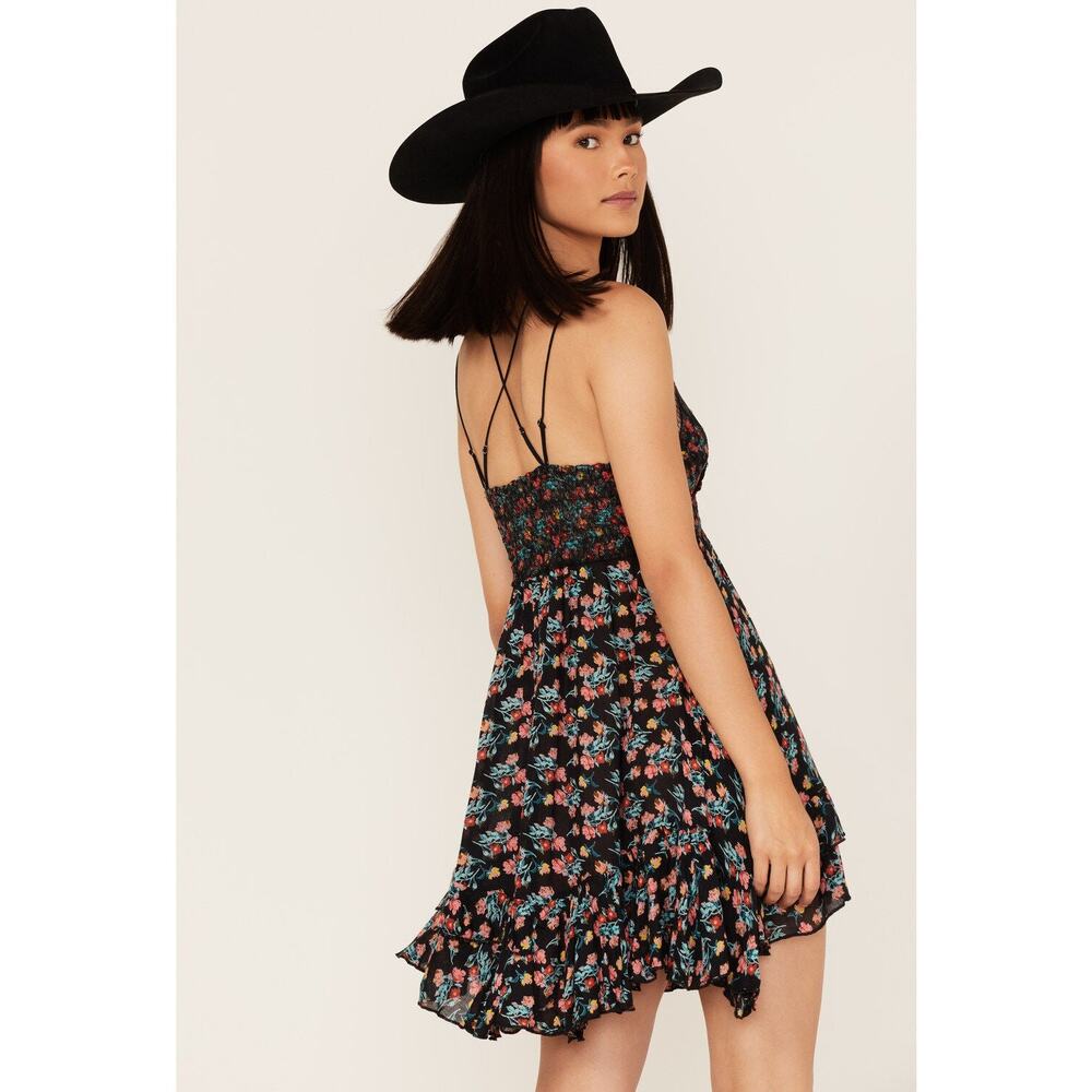 Free People FP One Adella Printed Mini Slip Dress - Black Combo Floral - Picture 3 of 8